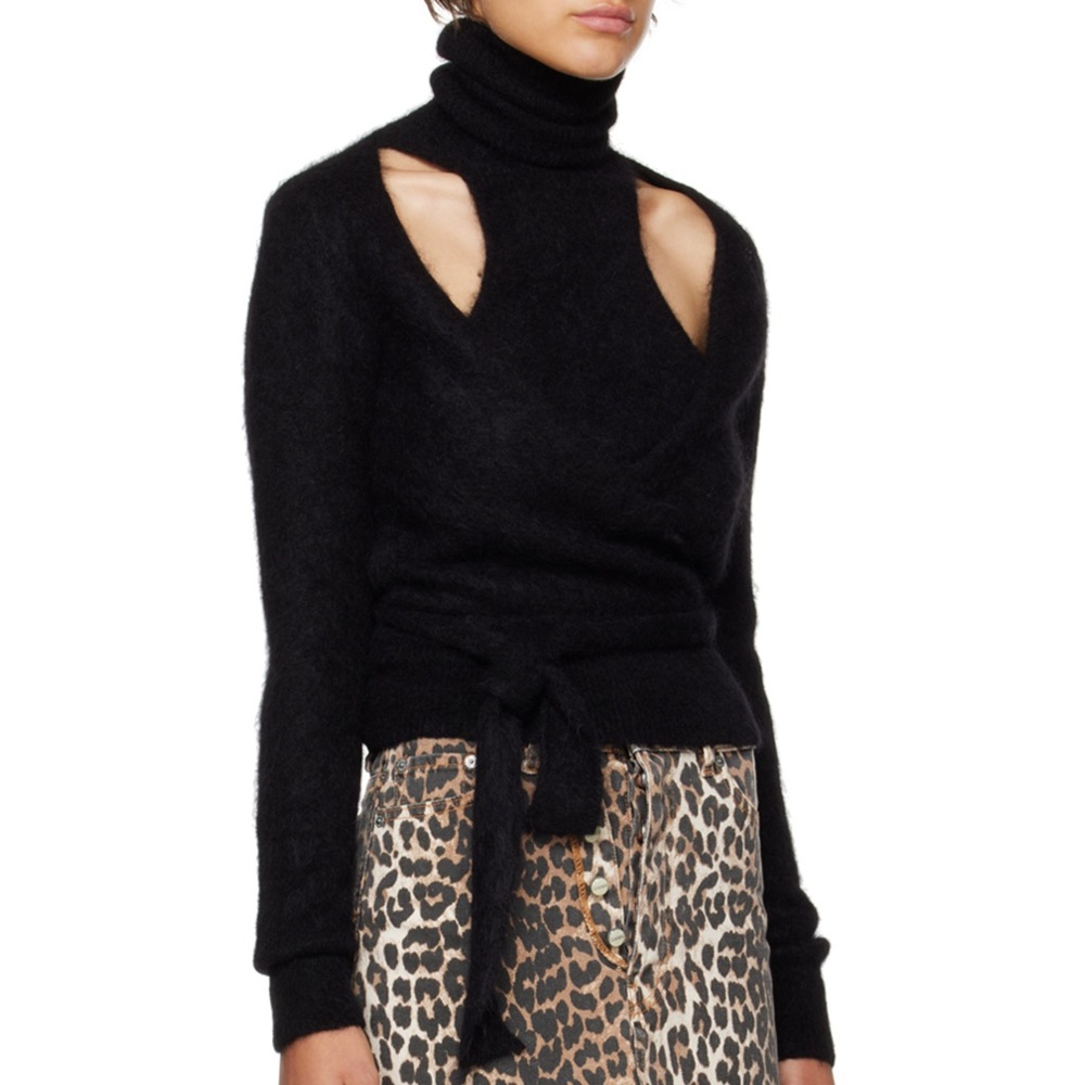 GANNI Alpaca Blend Black Cut out Turtleneck Wrap Sweater - Picture 3 of 11